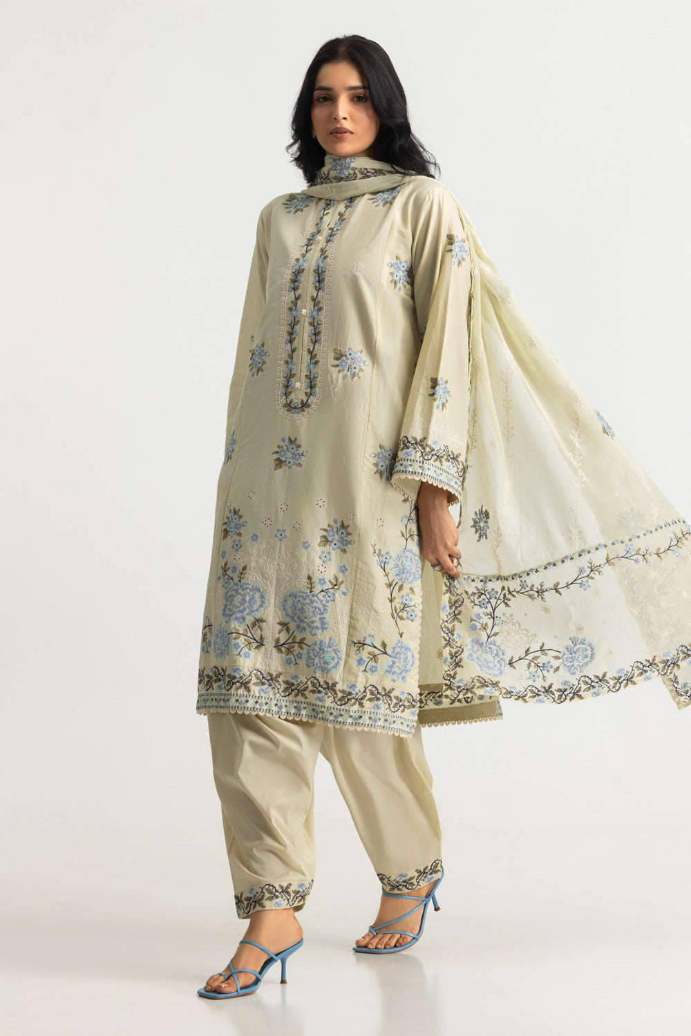 3PC Lawn Embroidered Suit With Chiffon Embroidered Dupatta