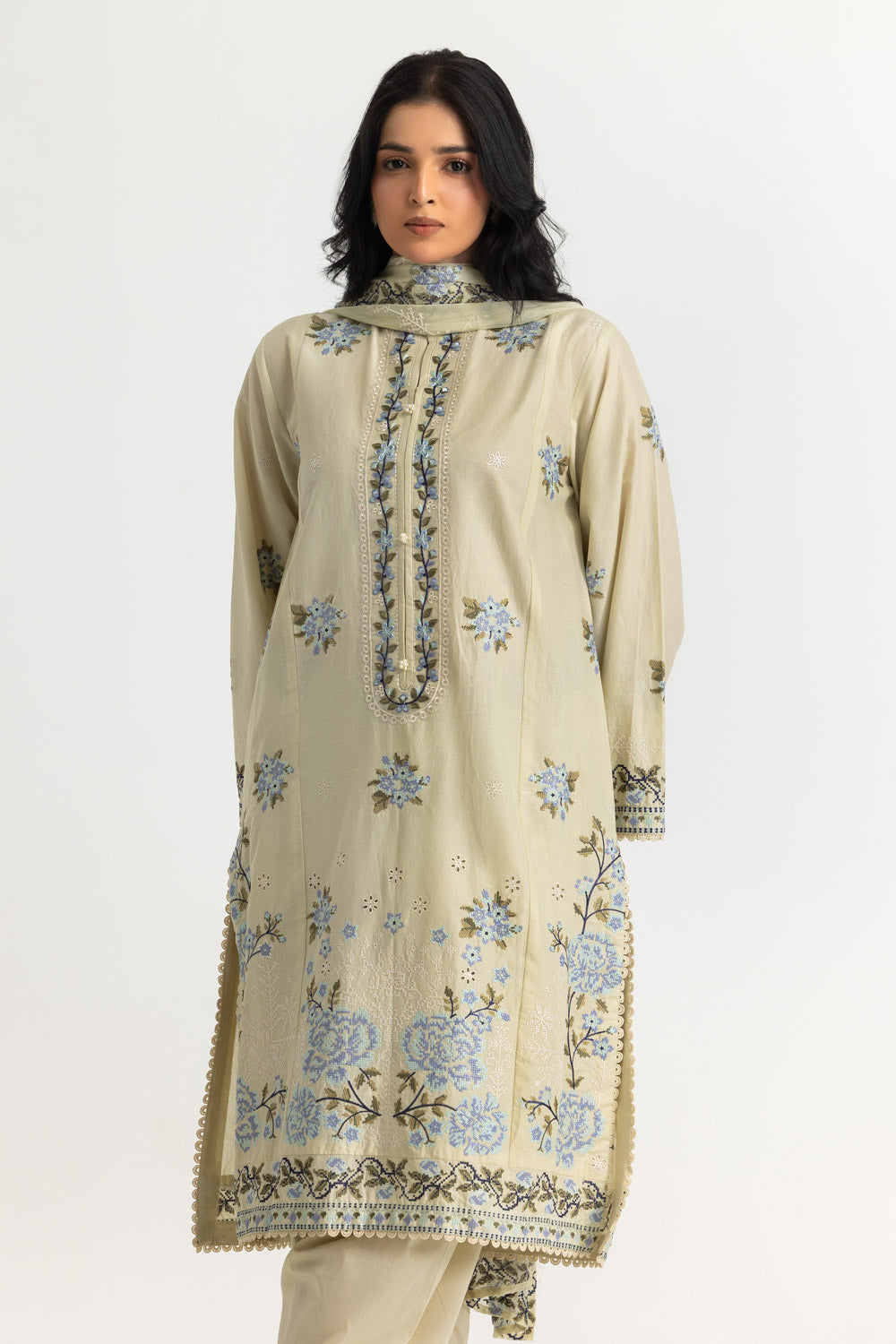 3PC Lawn Embroidered Suit With Chiffon Embroidered Dupatta