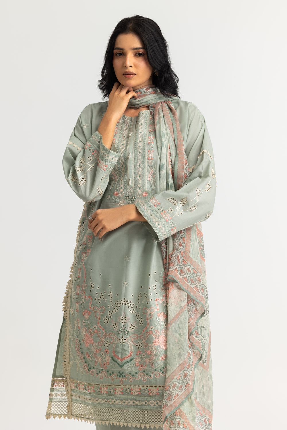3PC Lawn Embroidered Suit With Chiffon Printed Dupatta