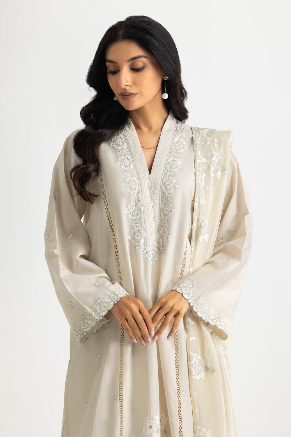 3PC Lawn Embroidered Suit With Lacquer Printed Chiffon Dupatta