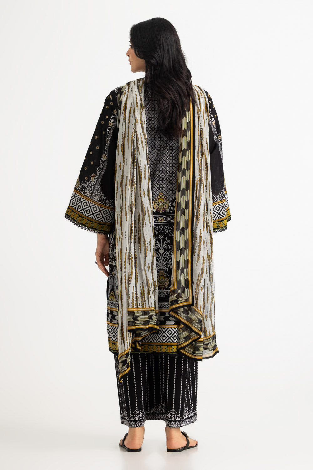 3PC Lawn Embroidered Suit With Printed Chiffon Dupatta