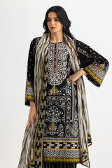 3PC Lawn Embroidered Suit With Printed Chiffon Dupatta