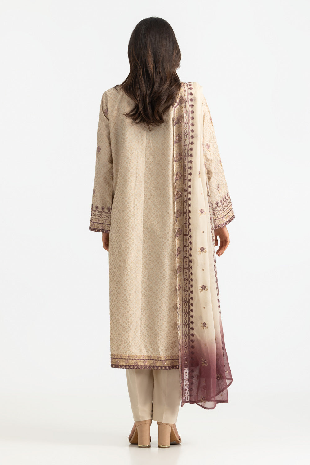 3PC Lawn Glitter Printed Suit With Embroidered
