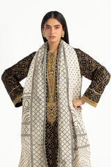 3PC Lawn Gold Printed Suit With Embroidered