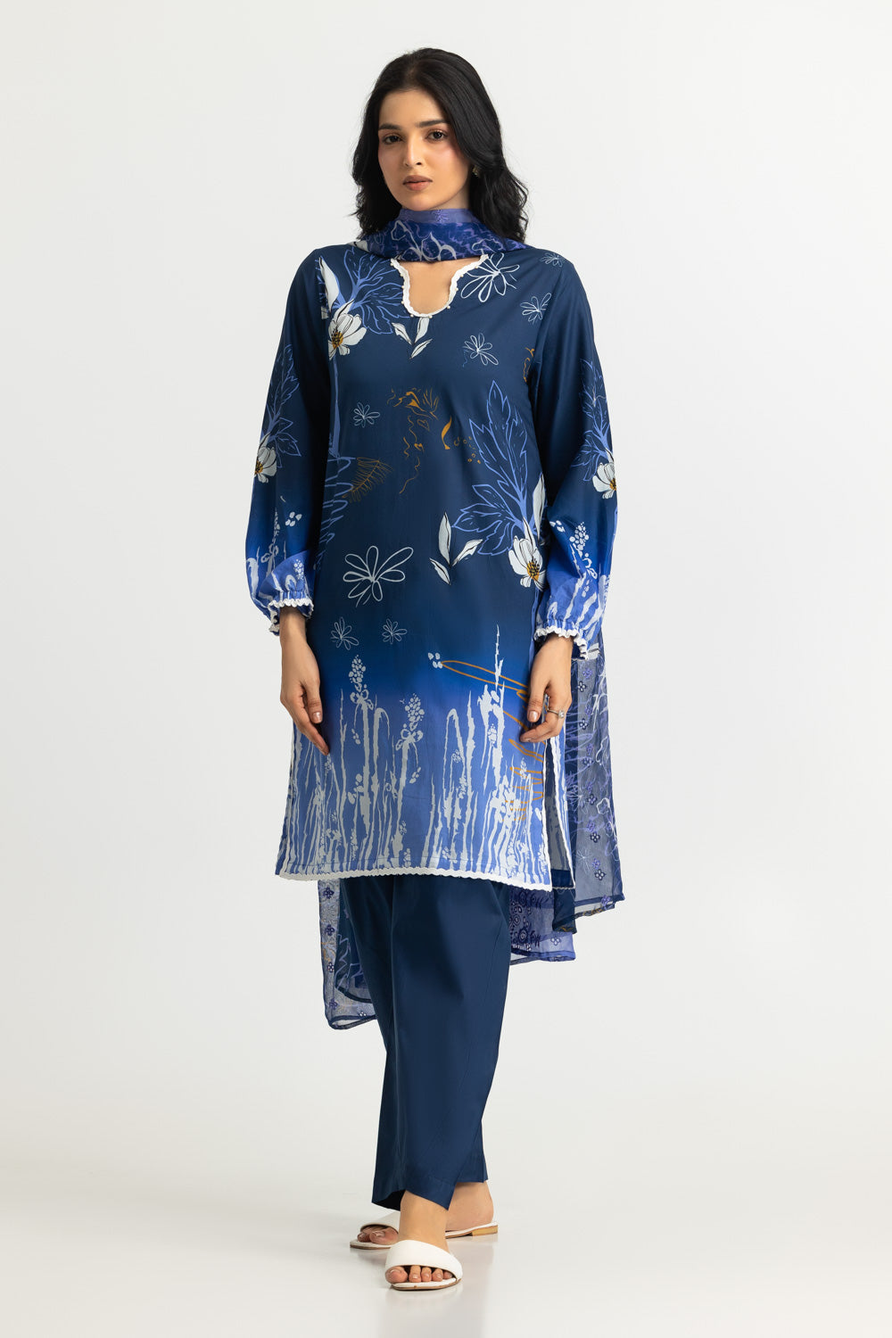 3PC Lawn Printed Suit With Chiffon Embroidered Dupatta