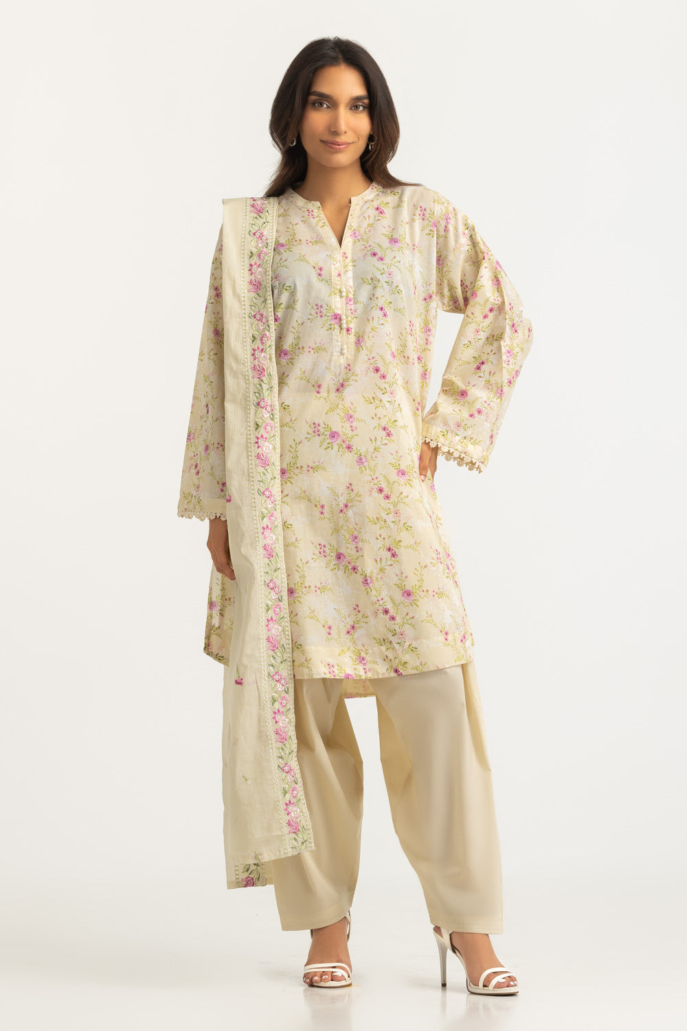 3PC Lawn Printed Suit With Embroidered Dupatta