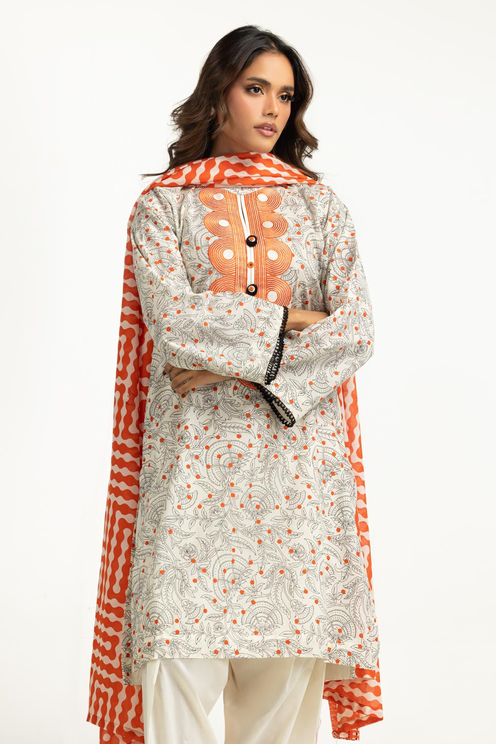 3PC Lawn Printed Suit With Embroidered