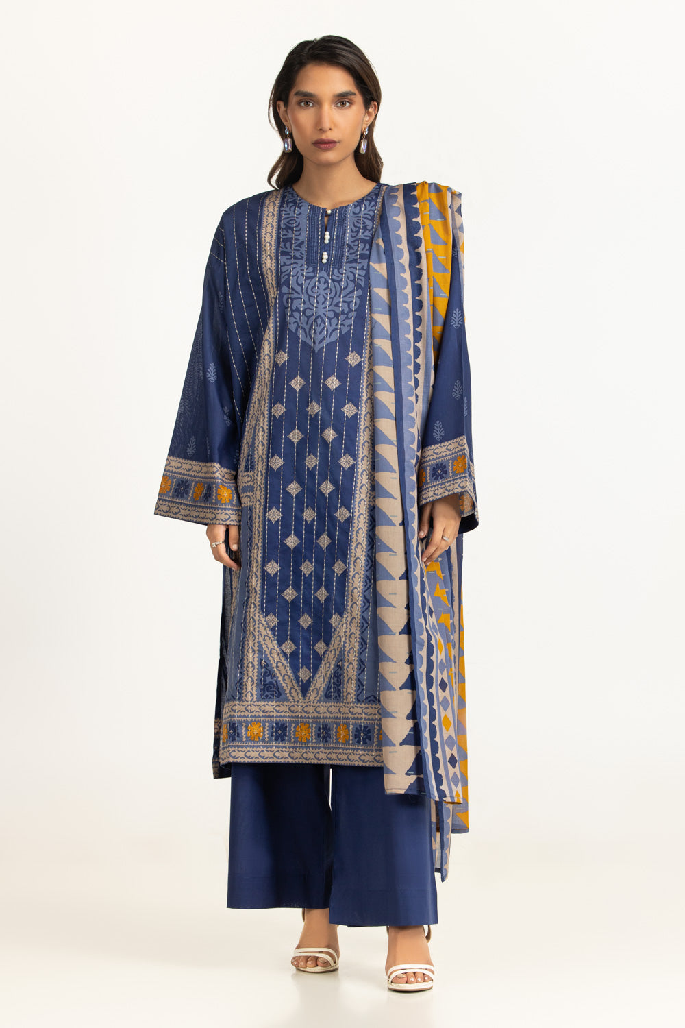 3PC Lawn Printed Suit With Embroidered