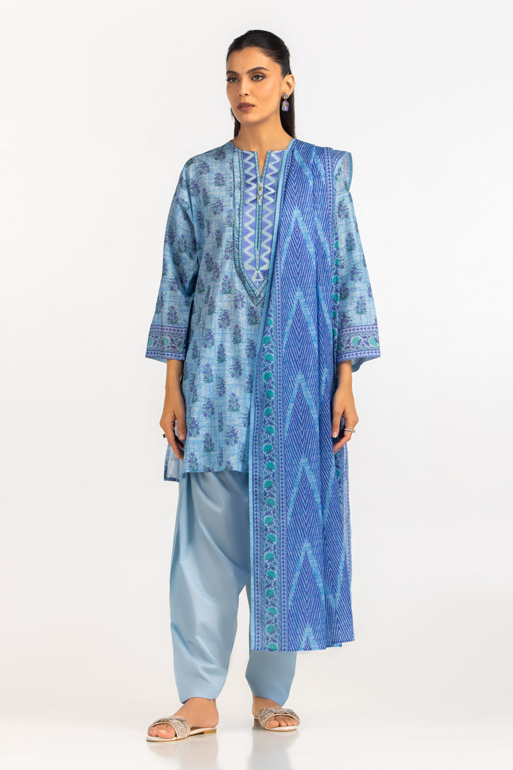 3PC Lawn Printed Suit With Embroidered
