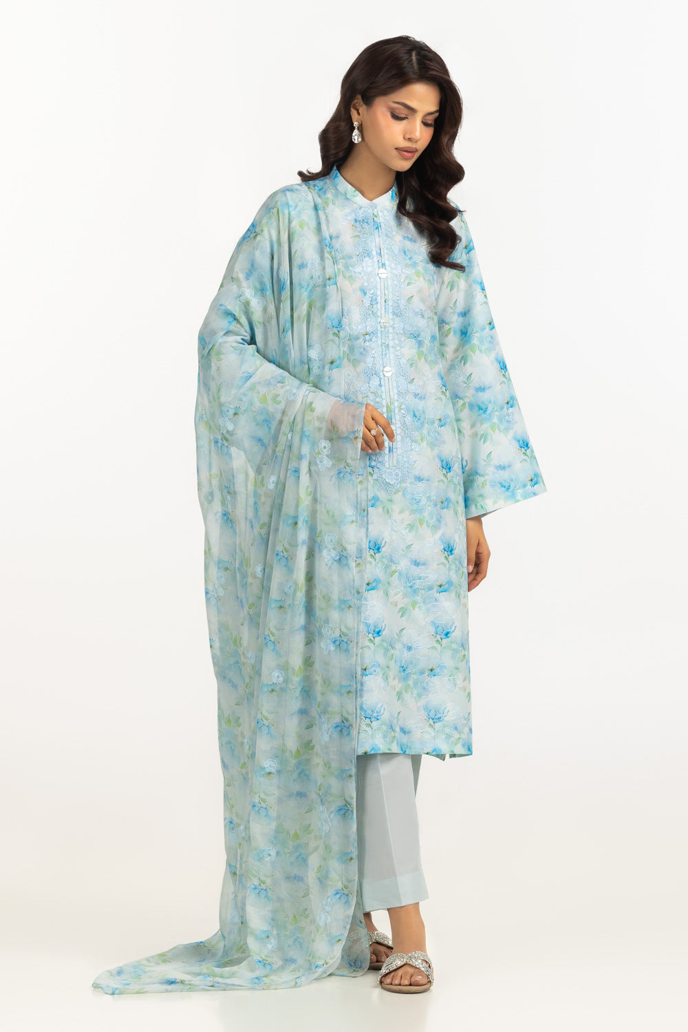 3PC Lawn Printed Suit With Embroidered