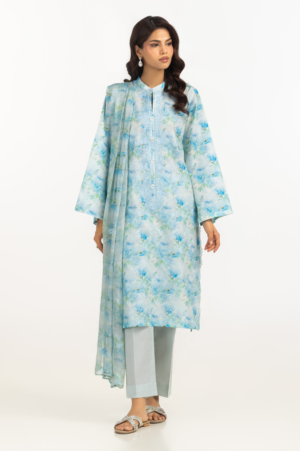 3PC Lawn Printed Suit With Embroidered