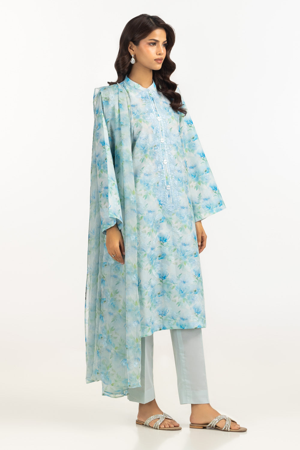 3PC Lawn Printed Suit With Embroidered