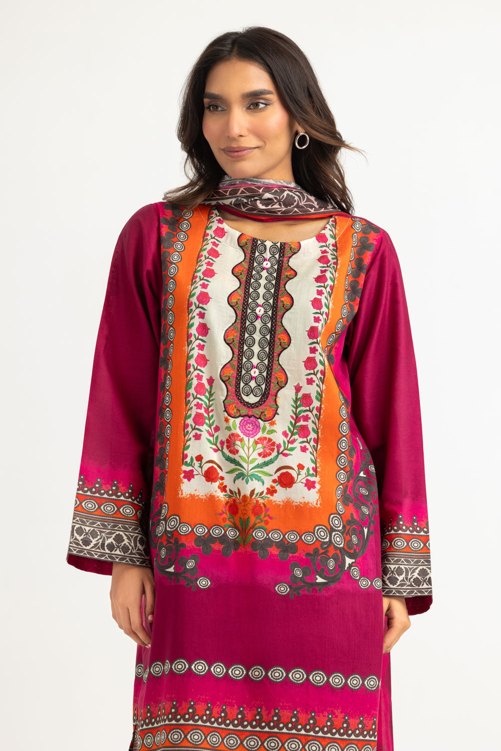 3PC Lawn Printed Suit With Embroidered