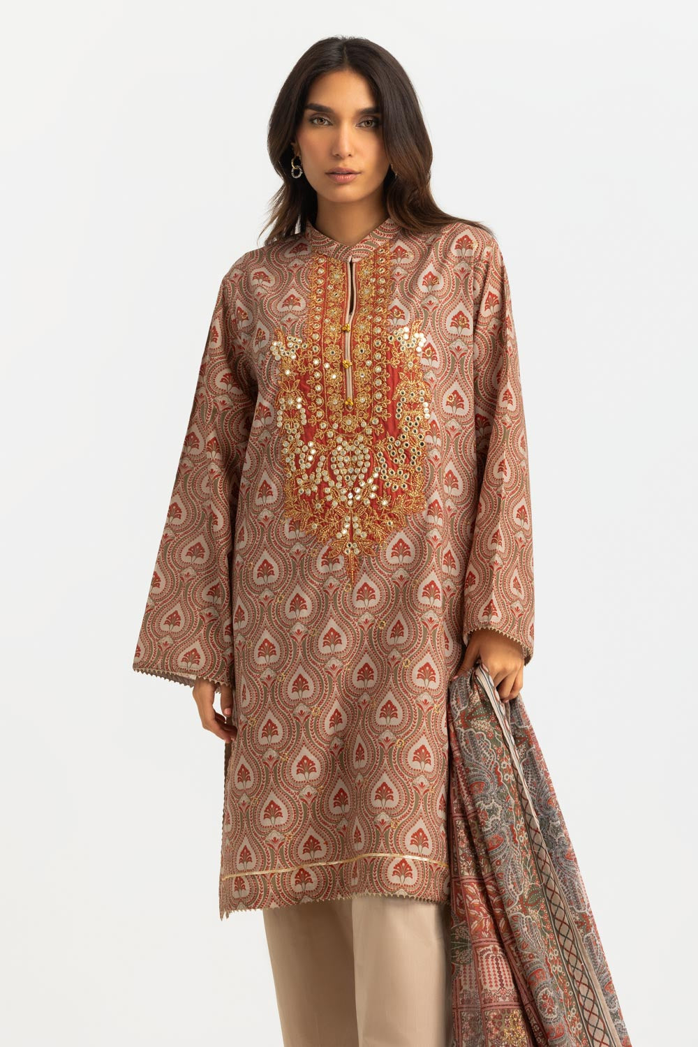 3PC Lawn Printed Suit With Embroidered