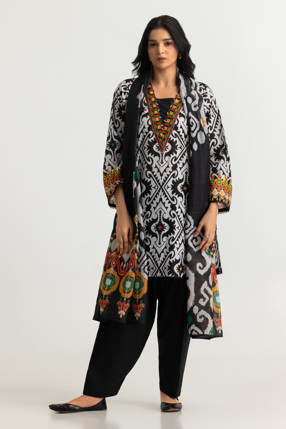 3PC Lawn Printed Suit With Embroidered