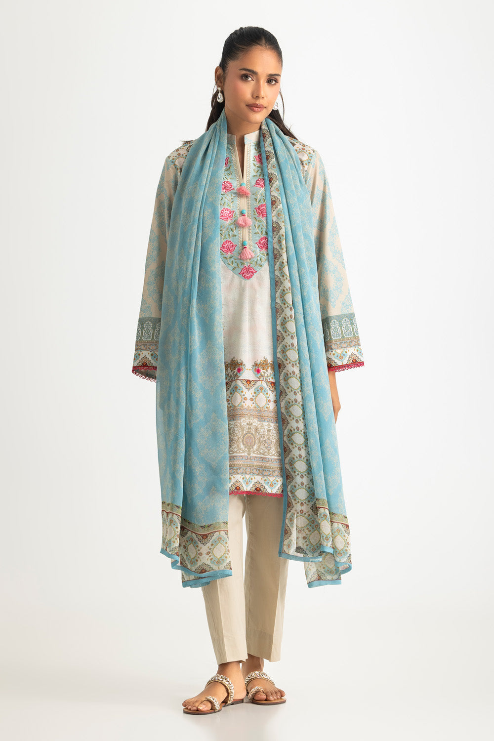 3PC Lawn Printed Suit With Embroidered