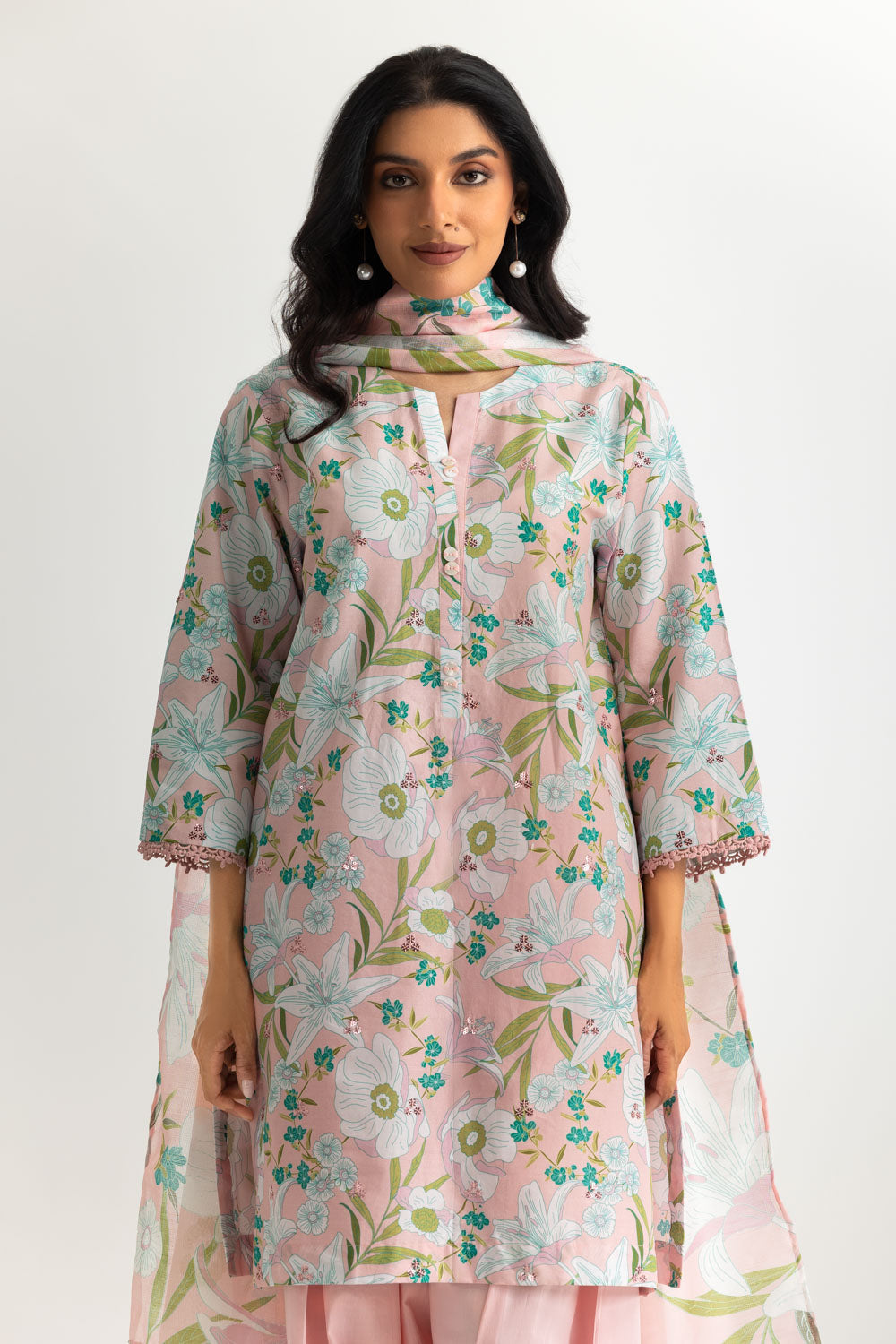 3PC Lawn Printed Suit With Embroidered
