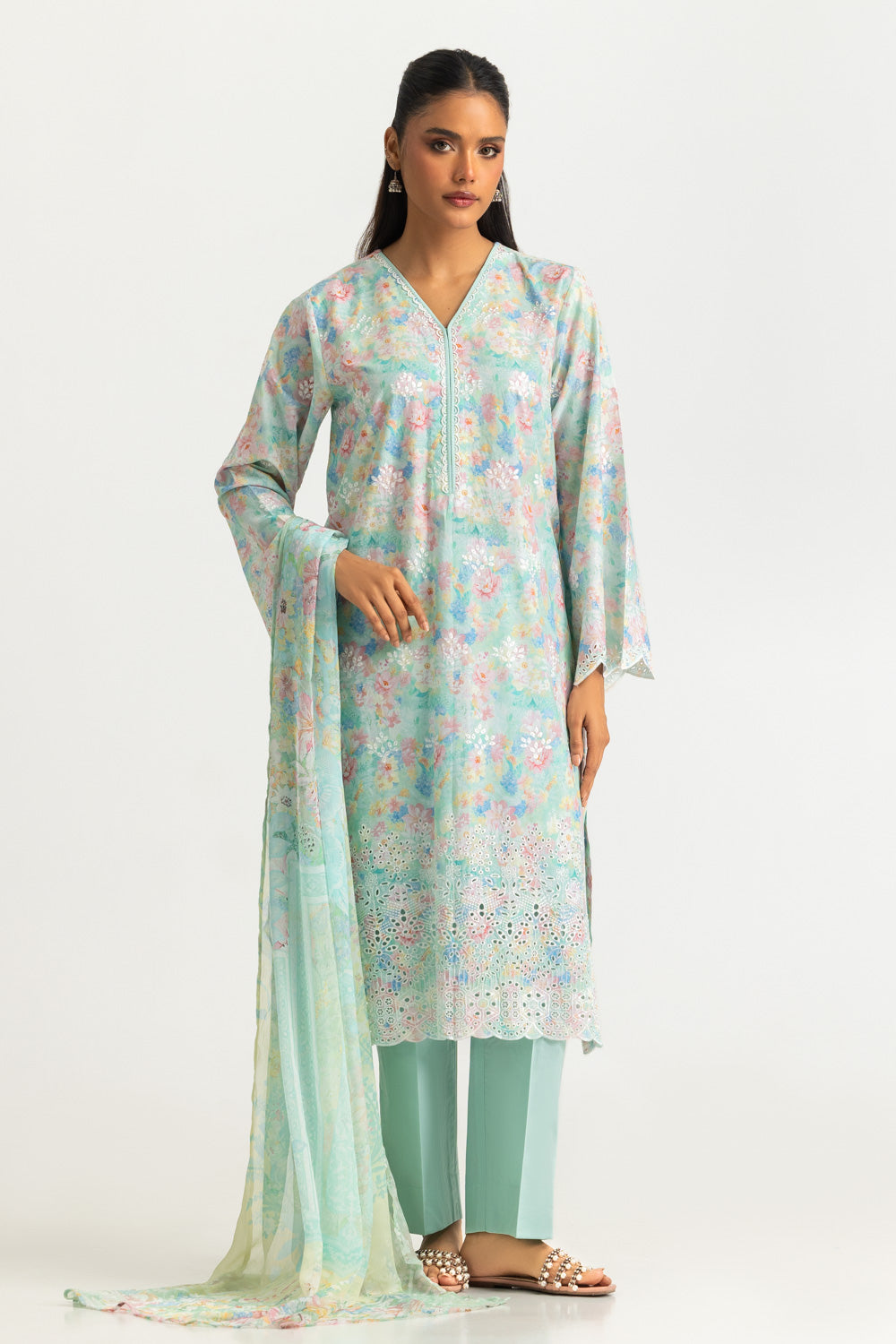 3PC Lawn Printed Suit With Embroidered