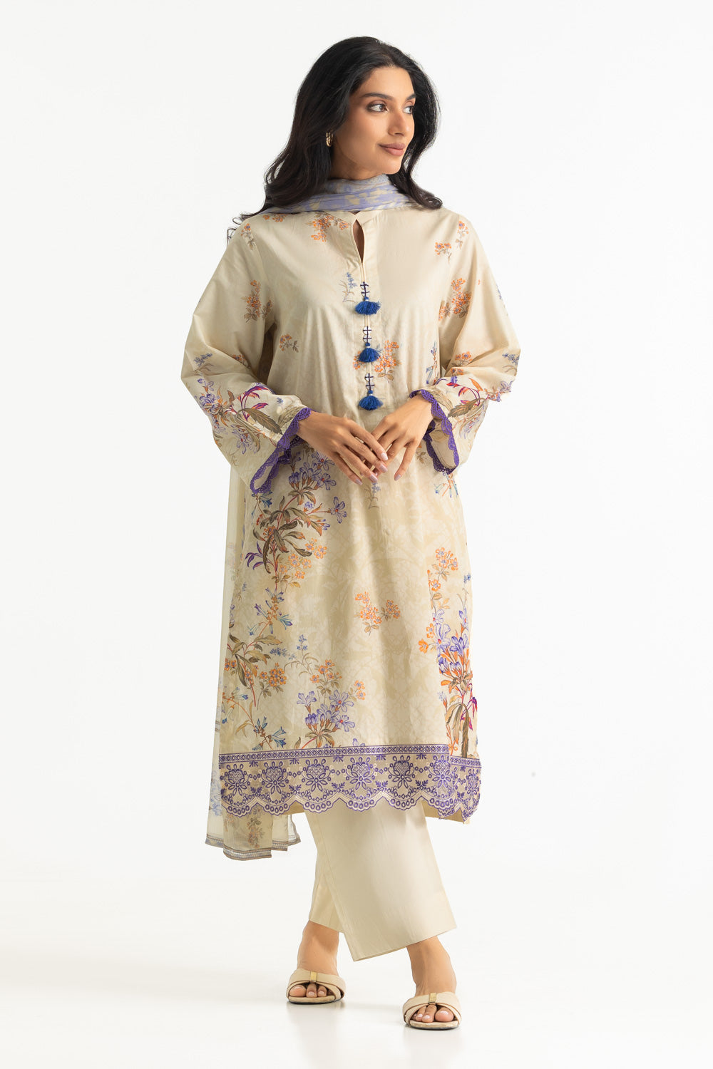 3PC Lawn Printed Suit With Embroidered
