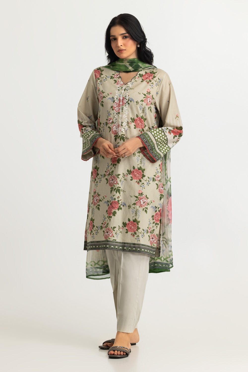 3PC Lawn Printed Suit With Embroidered