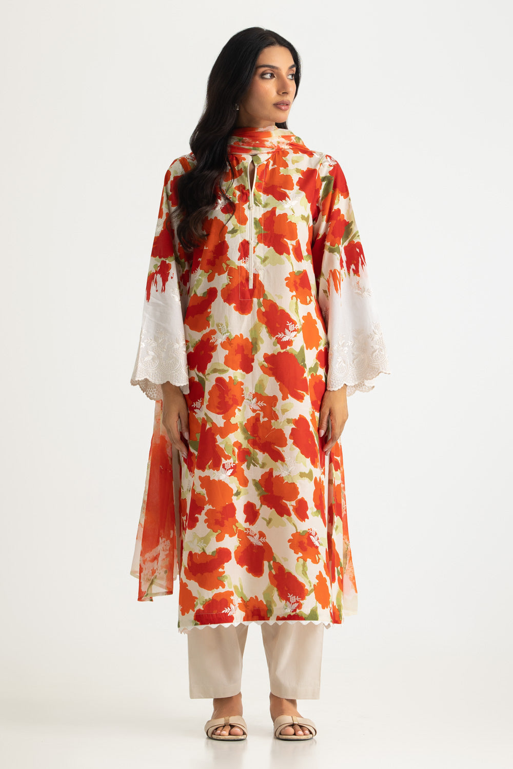 3PC Lawn Printed Suit With Embroidered