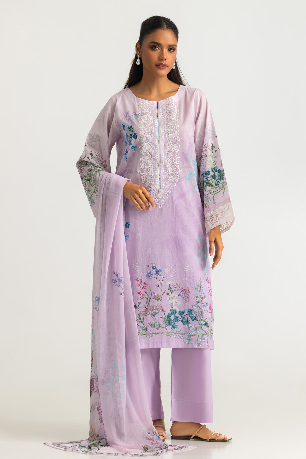 3PC Lawn Printed Suit With Embroidered