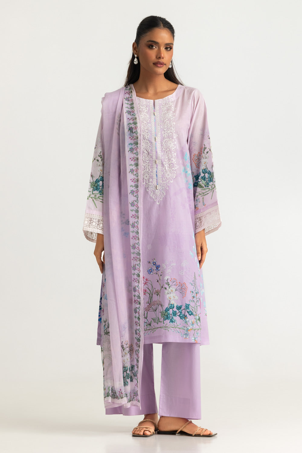 3PC Lawn Printed Suit With Embroidered
