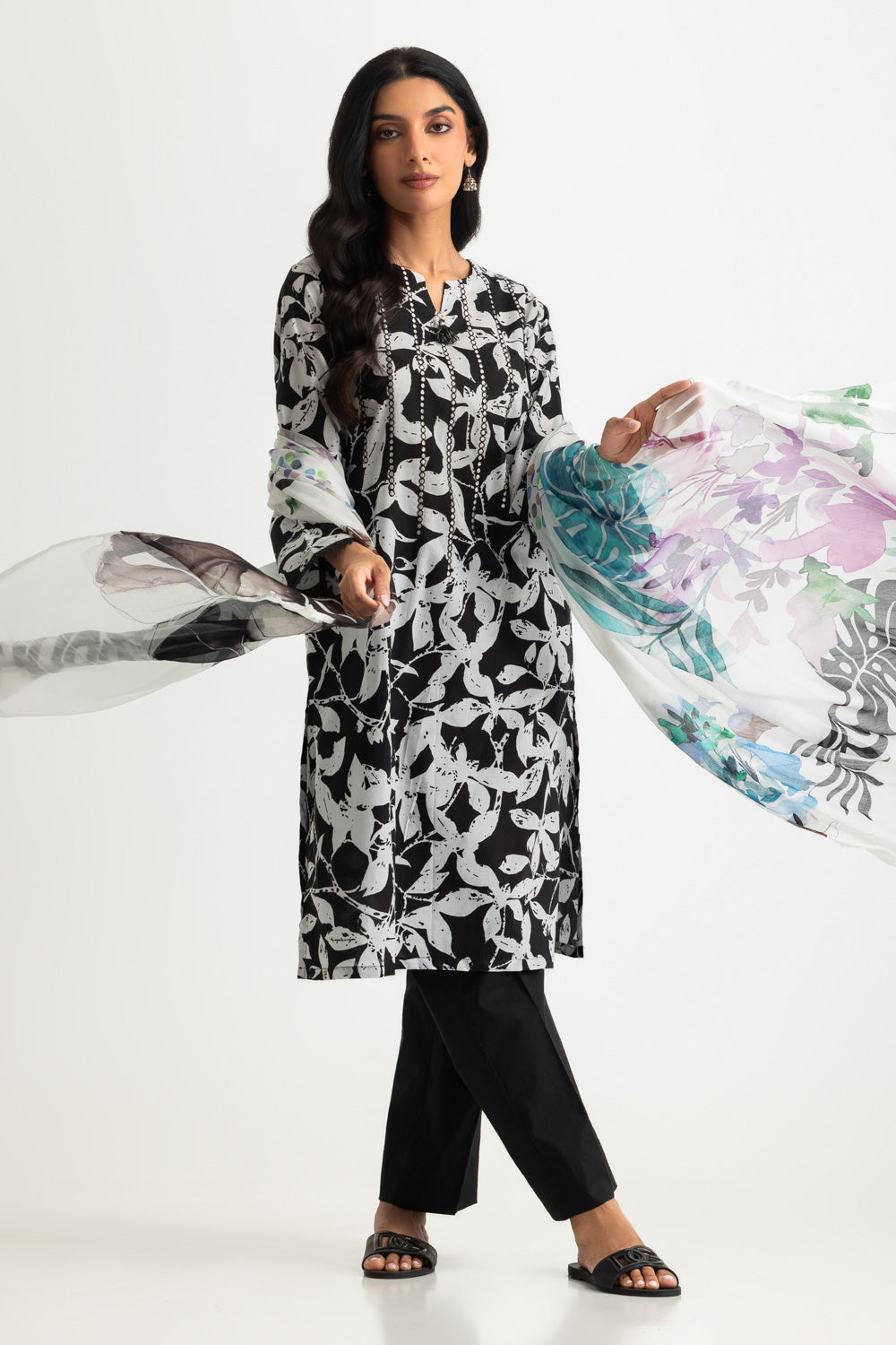 3PC Lawn Printed Suit With Embroidered
