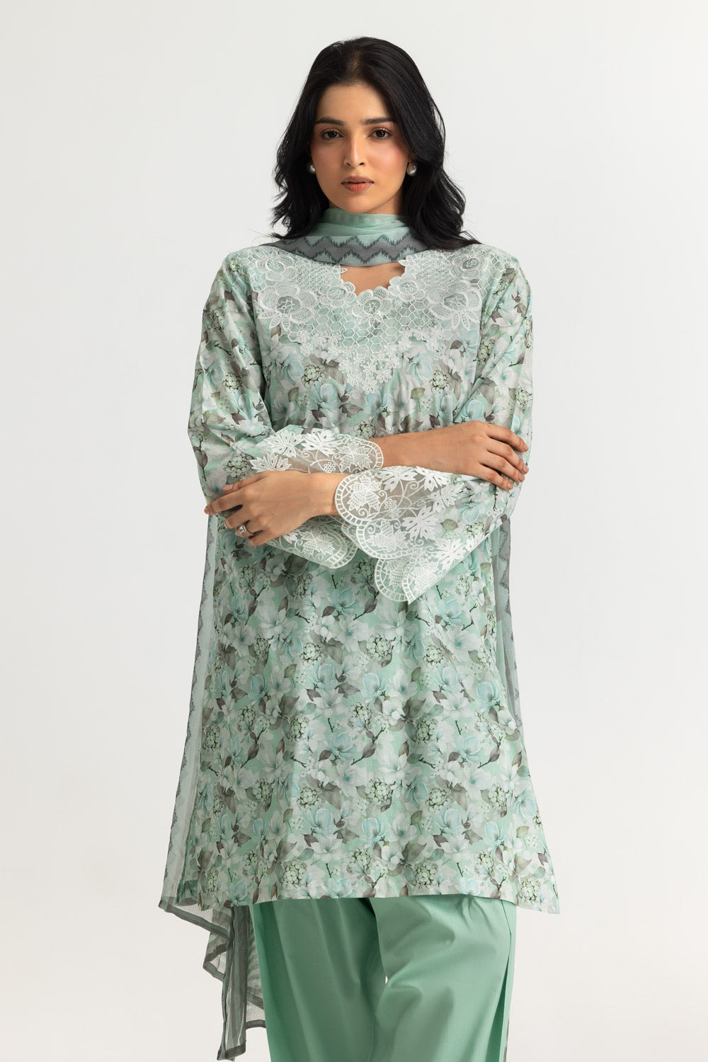 3PC Lawn Printed Suit With Embroidered