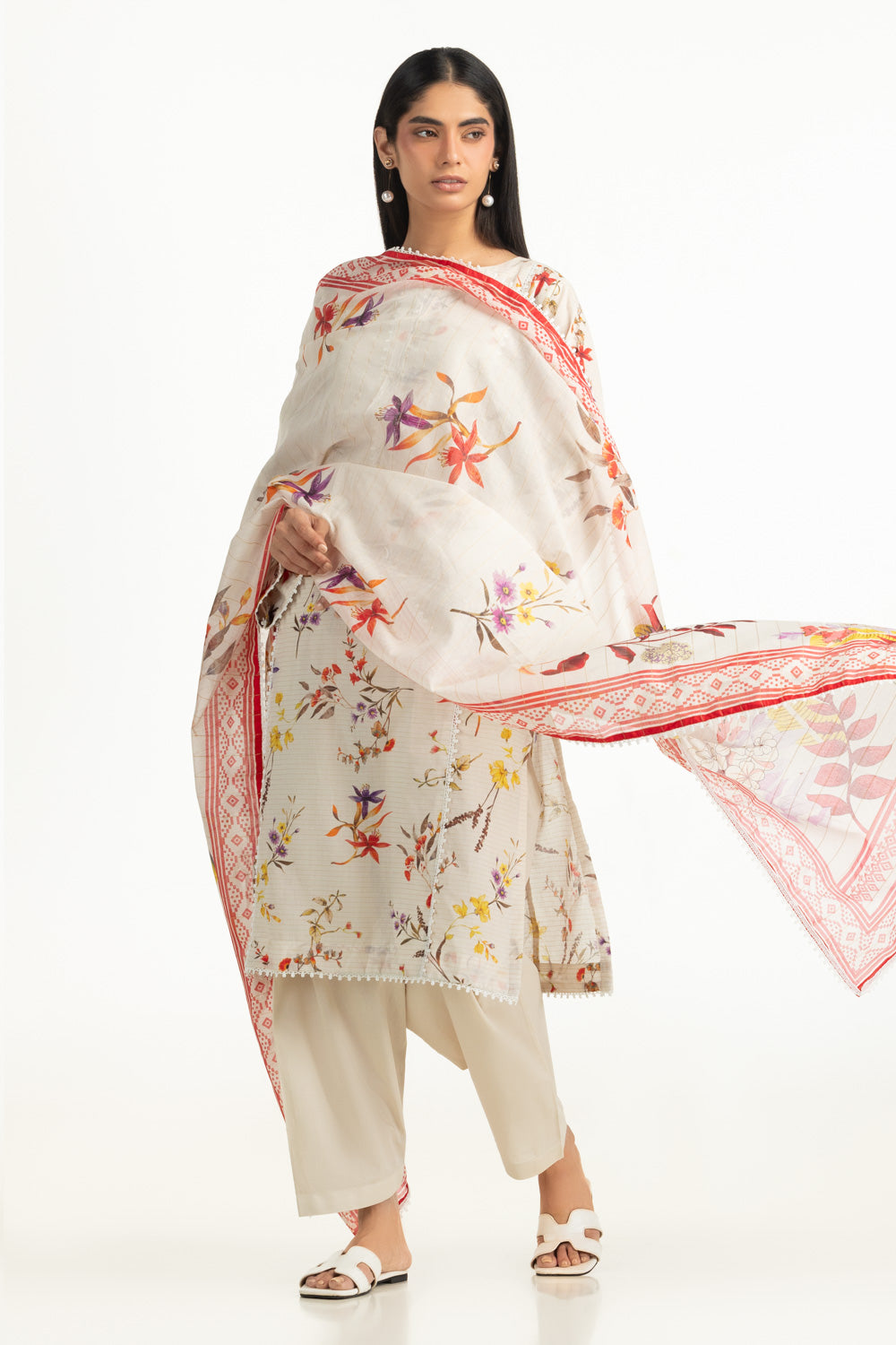 3PC Masoori Printed Stripe Suit