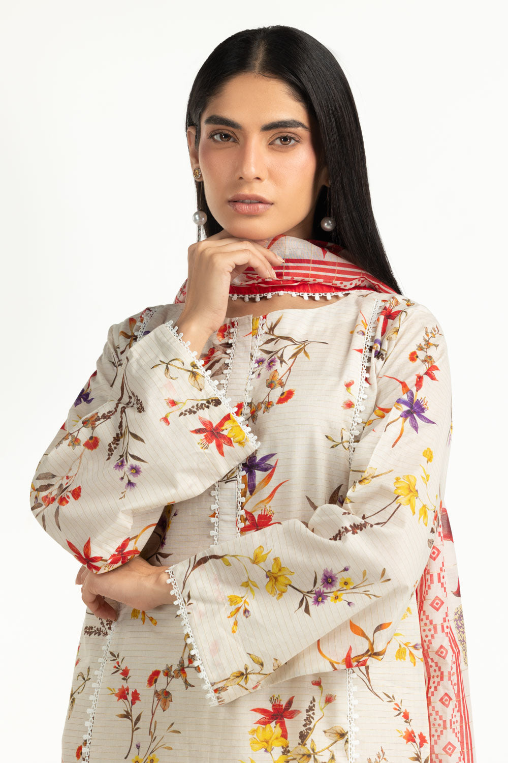 3PC Masoori Printed Stripe Suit