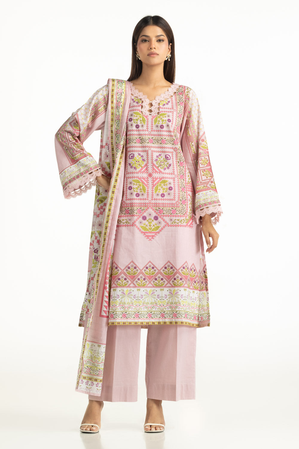 3PC Masoori Printed Stripe Suit