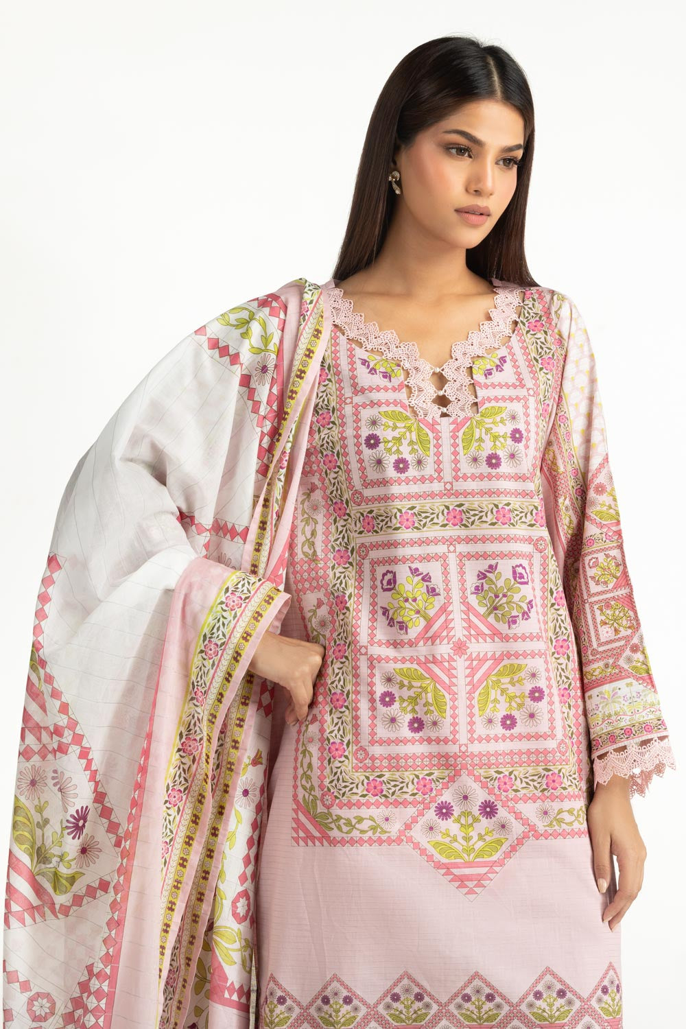 3PC Masoori Printed Stripe Suit