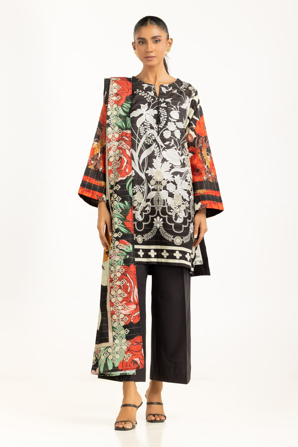 3PC Mehsuri Srtipe Khaddar Printed Suit
