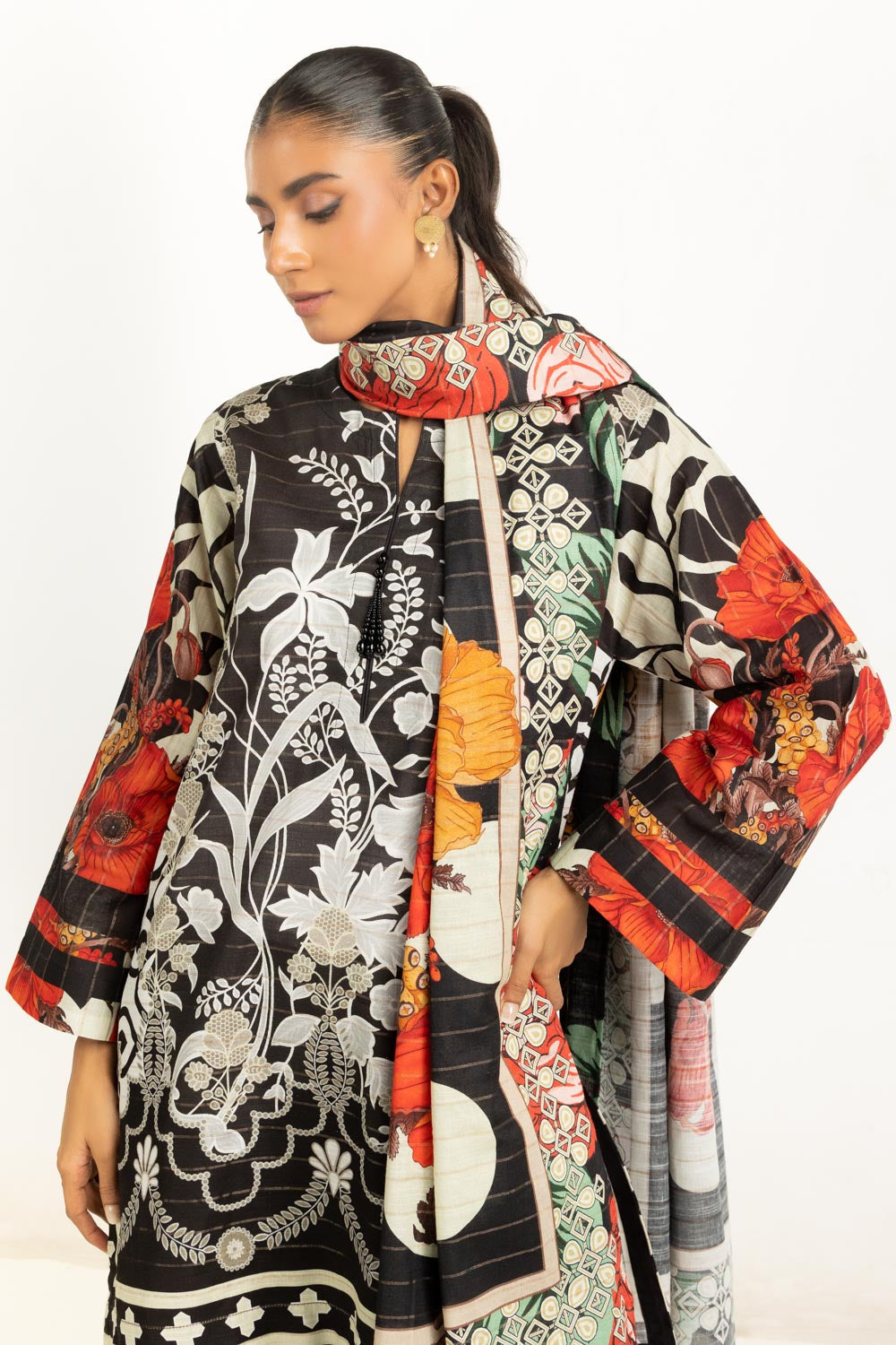 3PC Mehsuri Srtipe Khaddar Printed Suit