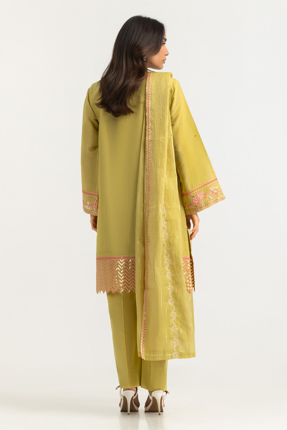 3PC Paper Cotton Embroidered Suit