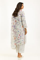 3PC Poly Slub Printed Suit With Embroidered
