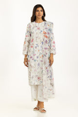 3PC Poly Slub Printed Suit With Embroidered