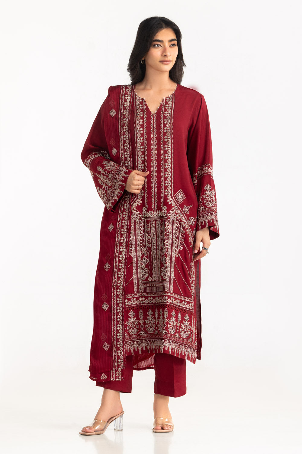 3PC Raw Silk Embroidered Suit