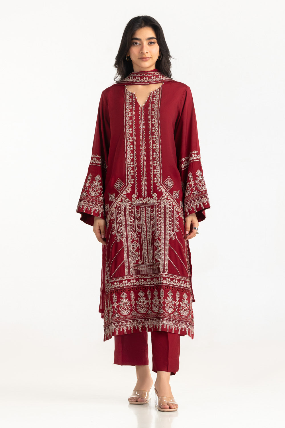 3PC Raw Silk Embroidered Suit