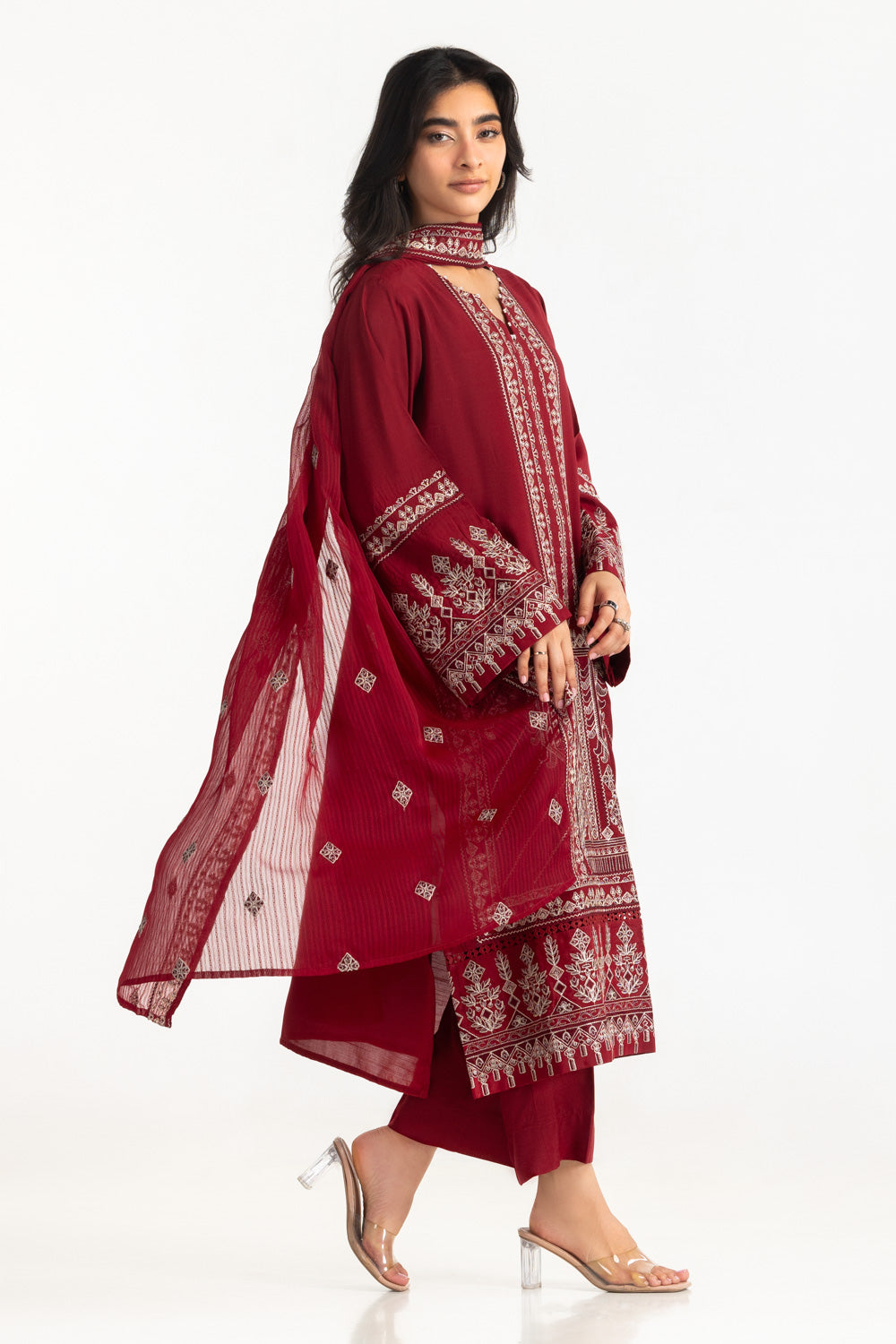 3PC Raw Silk Embroidered Suit