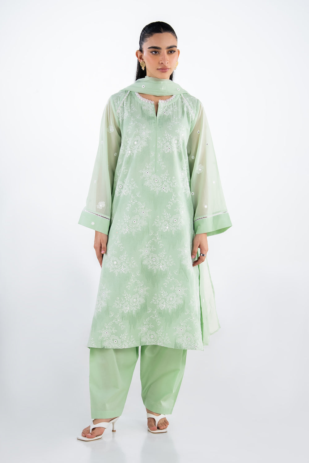 3PC Swiss Voile Embroidered Suit