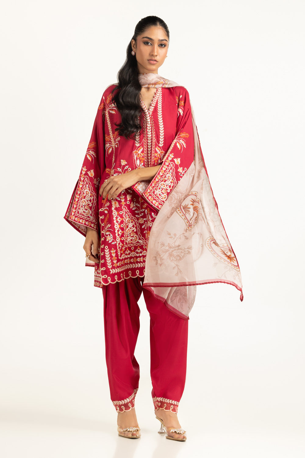 3PC Viscose Rawsilk Embroidered Suit