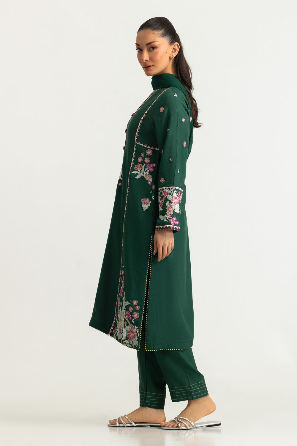 3PC Viscose Rawsilk Embroidered Suit