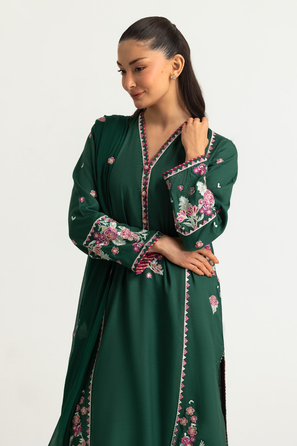 3PC Viscose Rawsilk Embroidered Suit