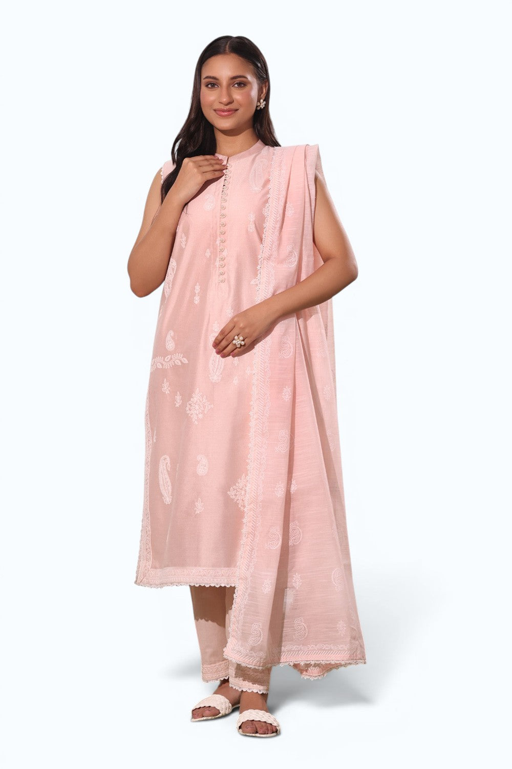 3Pc Cotton Net Embroidered Suit
