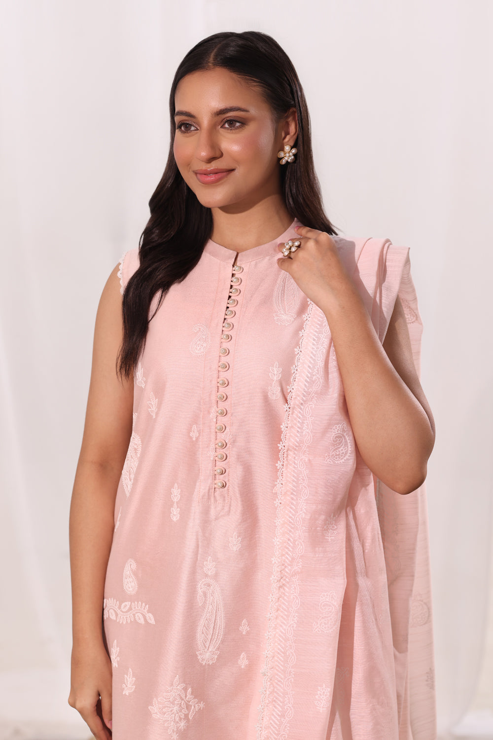 3Pc Cotton Net Embroidered Suit