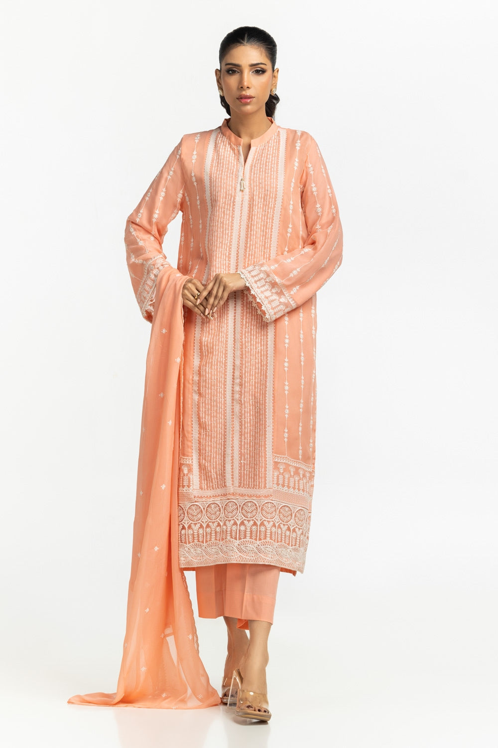 3PC Chiffon Embroidered Suit