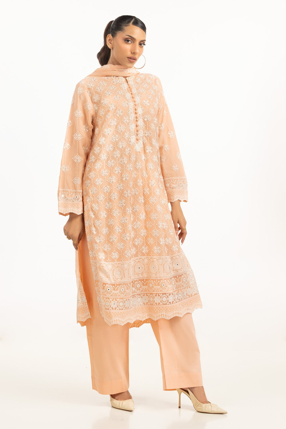 3PC Chiffon Embroidered Suit