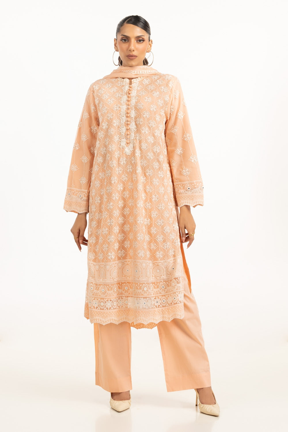 3PC Chiffon Embroidered Suit
